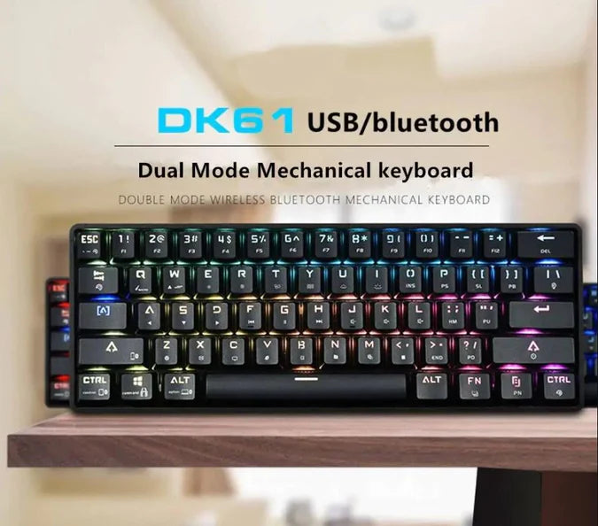 DK61 Mechanical keyboard Wireless + WIRE BLACK (BLUE SWITCH)