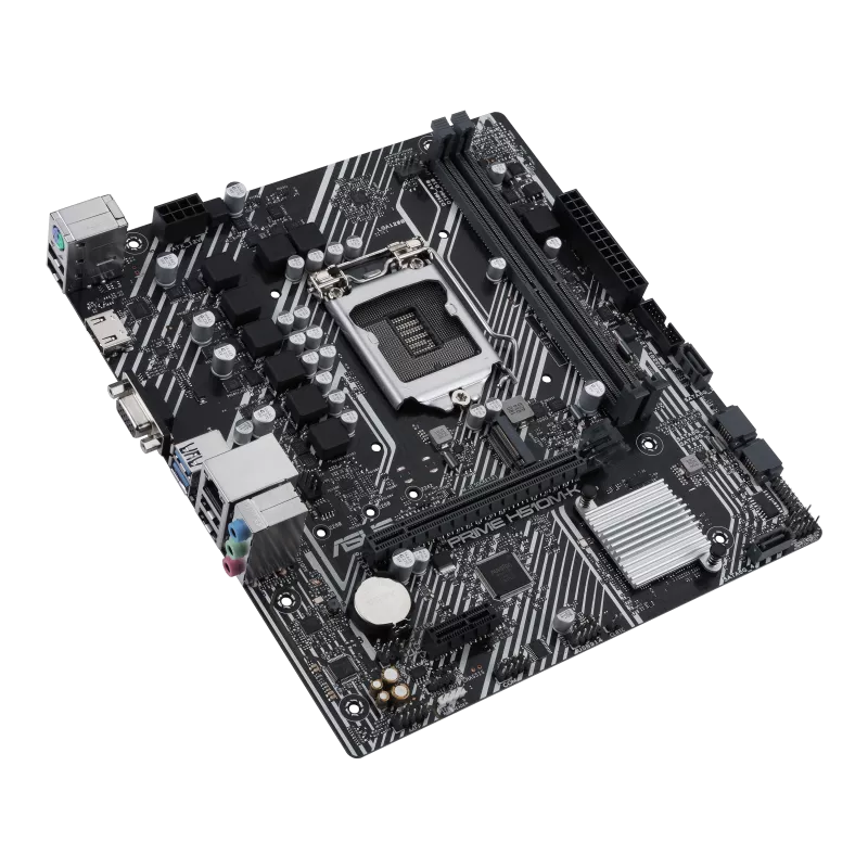 Intel® H510 (LGA 1200) micro ATX motherboard with PCIe 4.0, 32Gbps M.2 slot, Intel® 1 Gb Ethernet, HDMI, D-Sub, USB 3.2 Gen 1 Type-A, SATA 6 Gbps, COM header, and RGB header