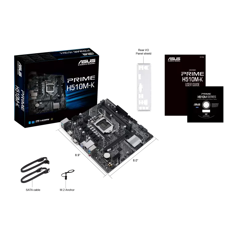 Intel® H510 (LGA 1200) micro ATX motherboard with PCIe 4.0, 32Gbps M.2 slot, Intel® 1 Gb Ethernet, HDMI, D-Sub, USB 3.2 Gen 1 Type-A, SATA 6 Gbps, COM header, and RGB header