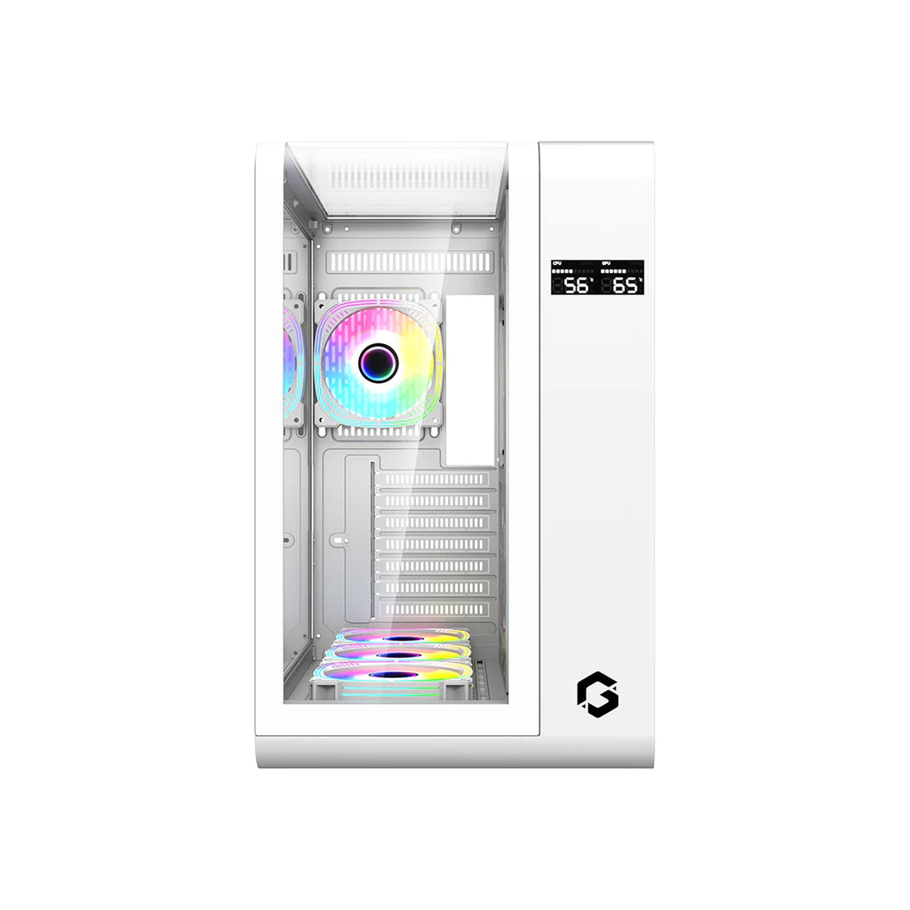 GAMEON INFINITY Series ARGB ATX Mid Tower Gaming PC Case - White (7 ARGB Fans Included) / علبة كمبيوتر ألعاب GAMEON INFINITY Series ARGB ATX Mid Tower - أبيض (تتضمن 7 مراوح ARGB)