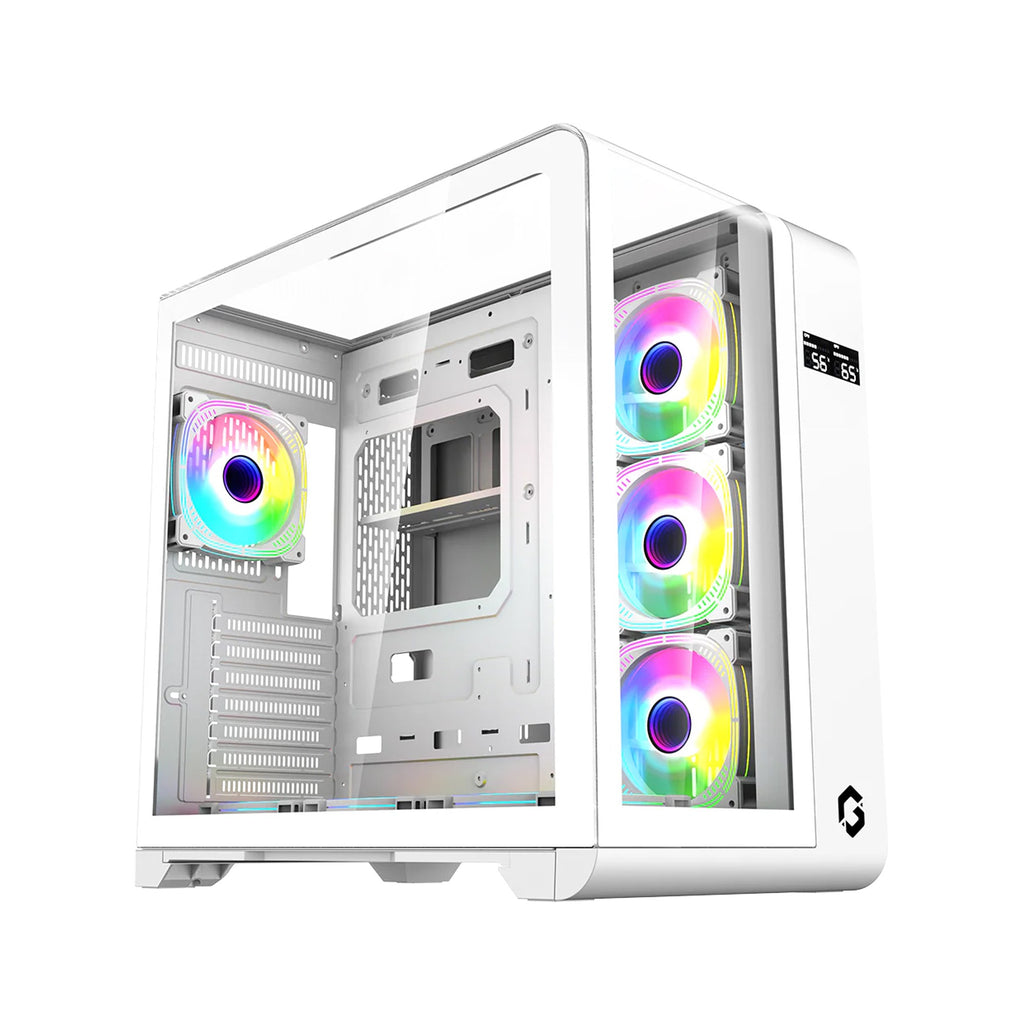 GAMEON INFINITY Series ARGB ATX Mid Tower Gaming PC Case - White (7 ARGB Fans Included) / علبة كمبيوتر ألعاب GAMEON INFINITY Series ARGB ATX Mid Tower - أبيض (تتضمن 7 مراوح ARGB)