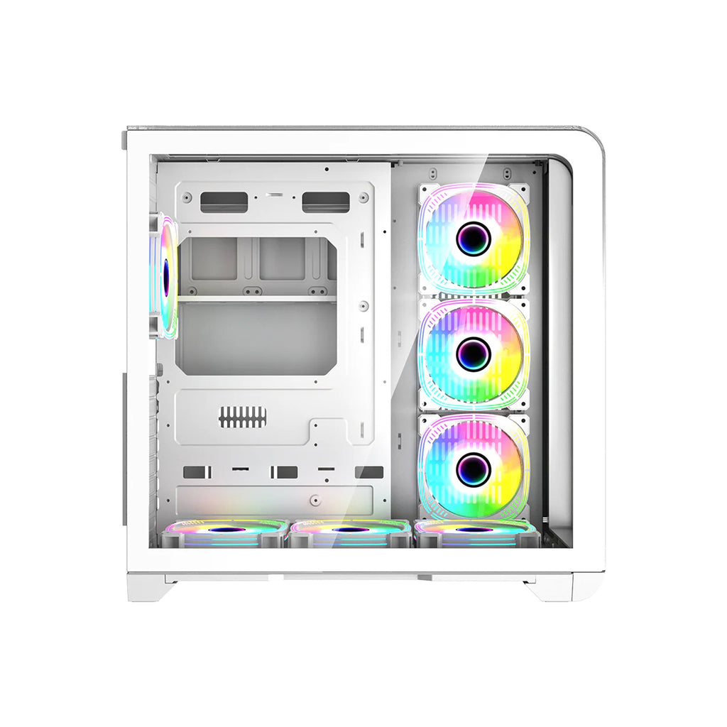 GAMEON INFINITY Series ARGB ATX Mid Tower Gaming PC Case - White (7 ARGB Fans Included) / علبة كمبيوتر ألعاب GAMEON INFINITY Series ARGB ATX Mid Tower - أبيض (تتضمن 7 مراوح ARGB)