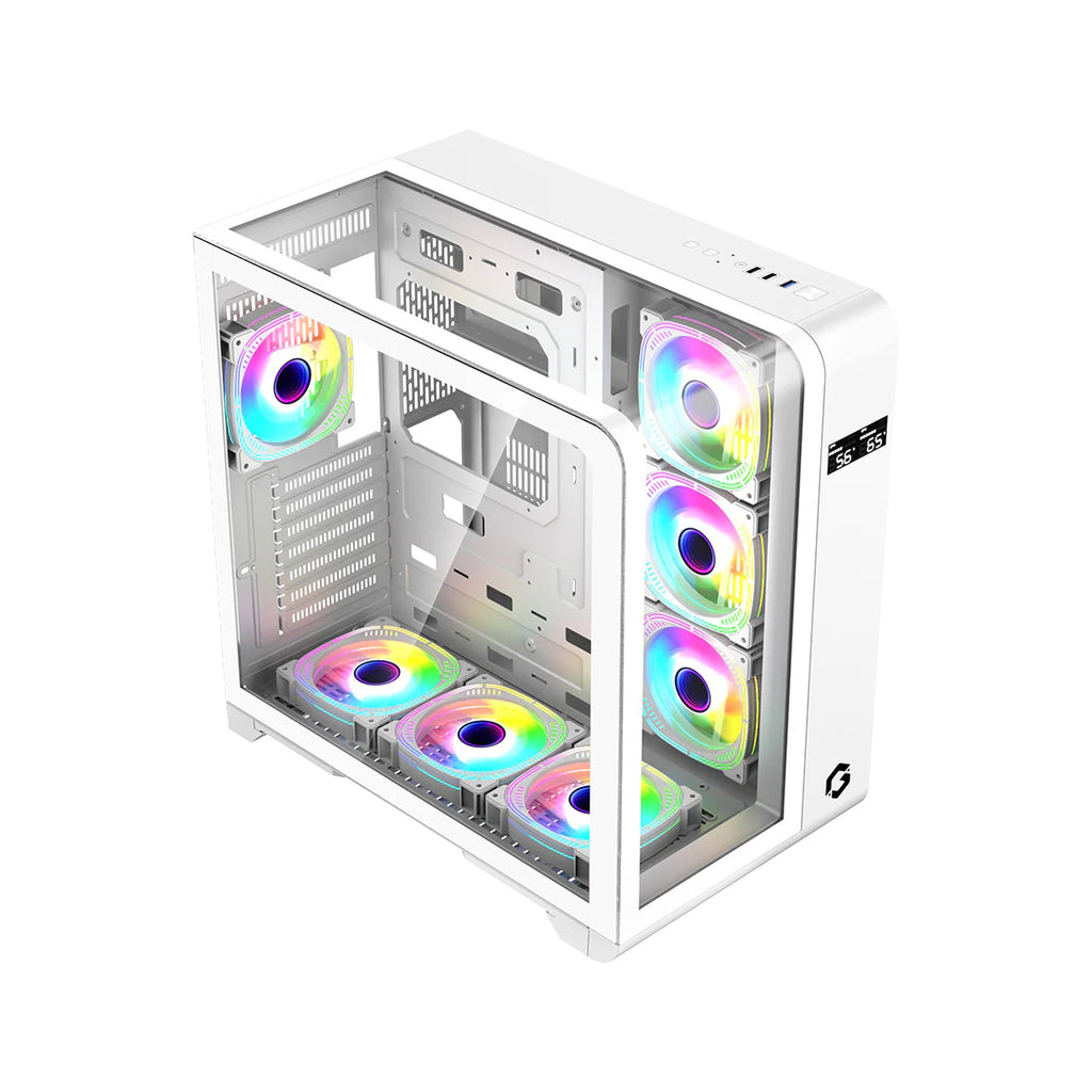 GAMEON INFINITY Series ARGB ATX Mid Tower Gaming PC Case - White (7 ARGB Fans Included) / علبة كمبيوتر ألعاب GAMEON INFINITY Series ARGB ATX Mid Tower - أبيض (تتضمن 7 مراوح ARGB)