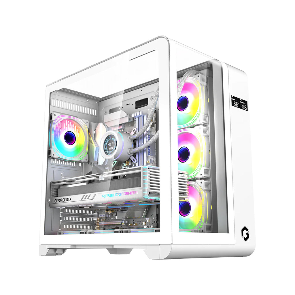 GAMEON INFINITY Series ARGB ATX Mid Tower Gaming PC Case - White (7 ARGB Fans Included) / علبة كمبيوتر ألعاب GAMEON INFINITY Series ARGB ATX Mid Tower - أبيض (تتضمن 7 مراوح ARGB)