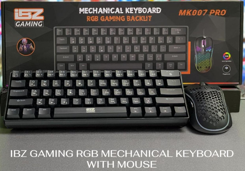 MK007 PRO iBZ Gaming Mechanical Keyboard with Mouse, Three-tone {Orange, Gray-White} | MK007 PRO iBZ لوحة مفاتيح ميكانيكية للألعاب مع ماوس.