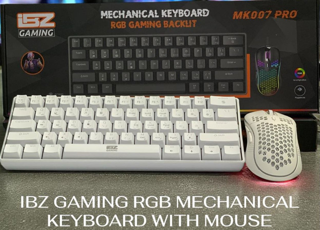 MK007 PRO iBZ Gaming Mechanical Keyboard with Mouse, Three-tone {Orange, Gray-White} | MK007 PRO iBZ لوحة مفاتيح ميكانيكية للألعاب مع ماوس.