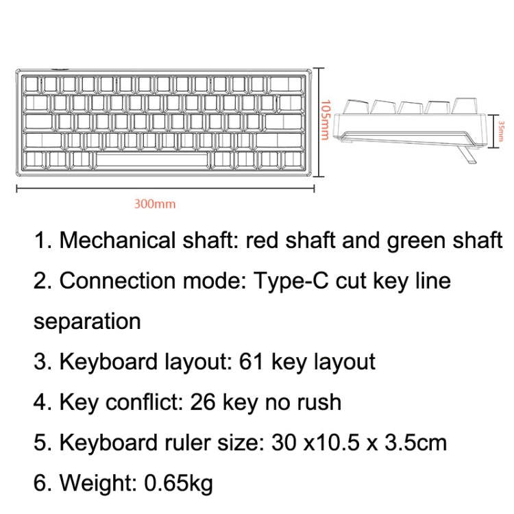 LEAVEN K620 61 Keys Hot Plug-in Glowing Game Wired Mechanical Keyboard, Cable Length: 1.8m, Color: White Green Axis