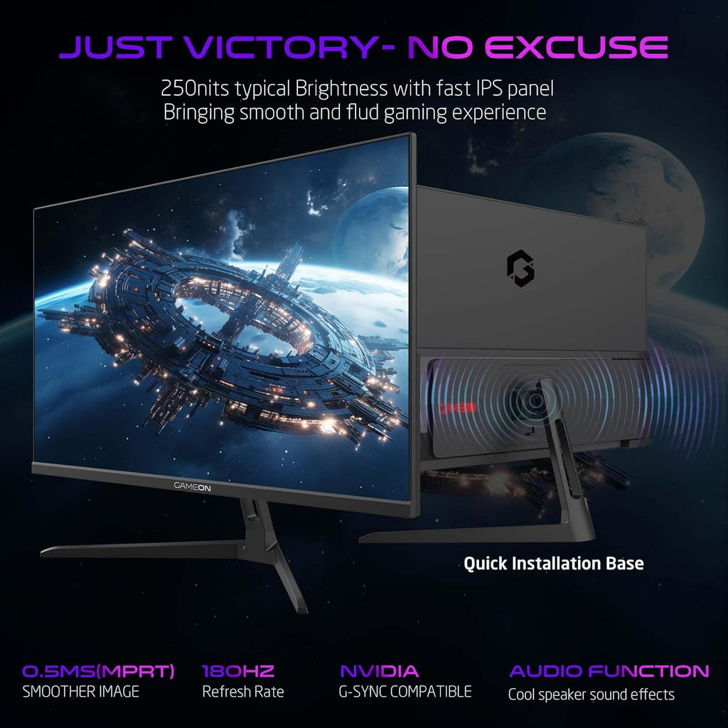 GAMEON GOAE24QHD180IPS Pro Series 23.8” QHD 180HZ, MPRT 0.5ms, HDMI 2.1, IPS Gaming Monitor (Supports PS5) - Black | شاشة ألعاب GAMEON GOAE24QHD180IPS Pro Series 23.8 بوصة QHD 180 هرتز، MPRT 0.5 مللي ثانية، HDMI 2.1، IPS سريعة (تدعم PS5)