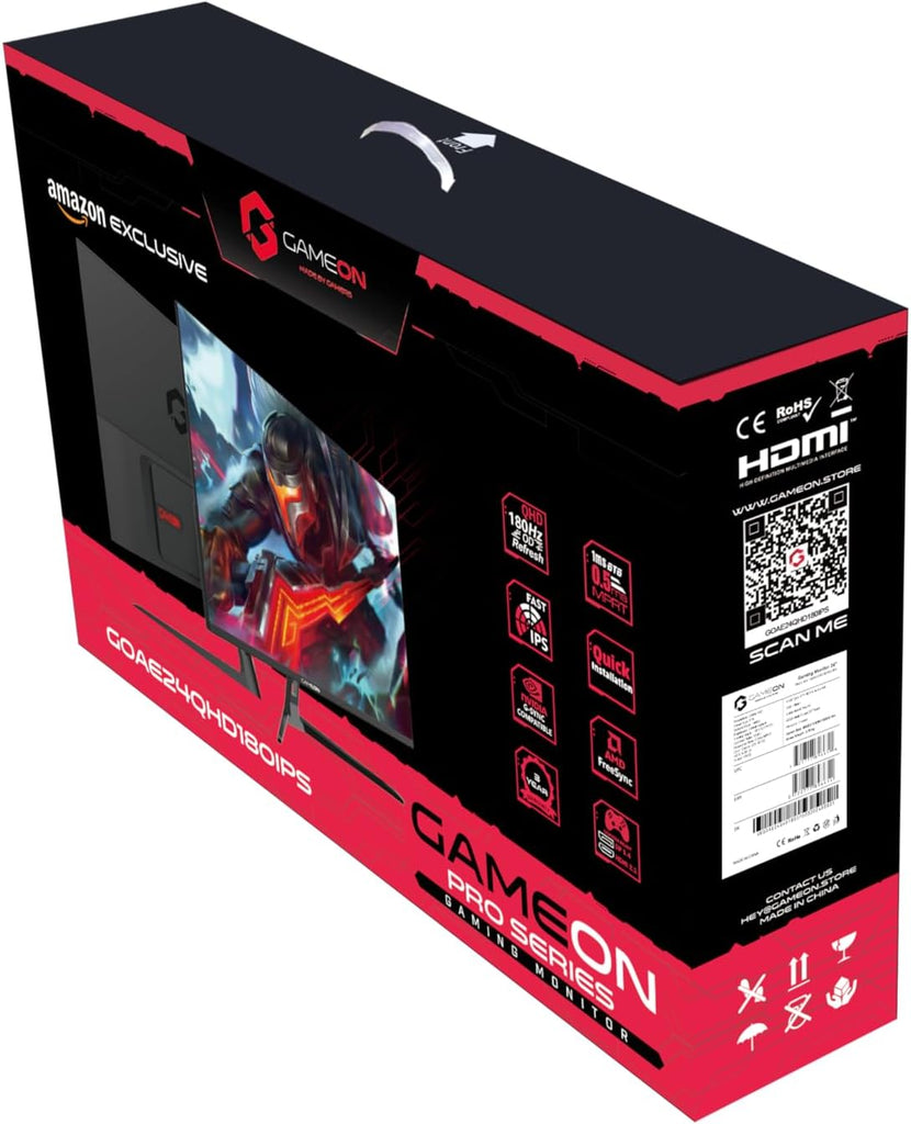 GAMEON GOAE24QHD180IPS Pro Series 23.8” QHD 180HZ, MPRT 0.5ms, HDMI 2.1, IPS Gaming Monitor (Supports PS5) - Black | شاشة ألعاب GAMEON GOAE24QHD180IPS Pro Series 23.8 بوصة QHD 180 هرتز، MPRT 0.5 مللي ثانية، HDMI 2.1، IPS سريعة (تدعم PS5)
