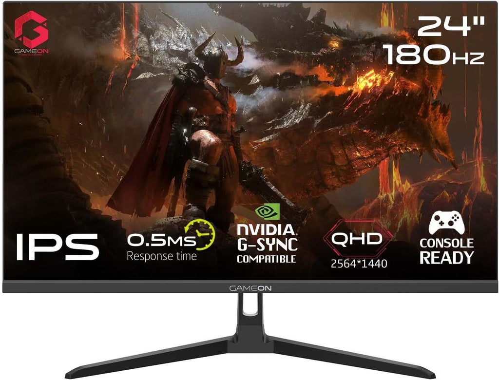 GAMEON GOAE24QHD180IPS Pro Series 23.8” QHD 180HZ, MPRT 0.5ms, HDMI 2.1, IPS Gaming Monitor (Supports PS5) - Black | شاشة ألعاب GAMEON GOAE24QHD180IPS Pro Series 23.8 بوصة QHD 180 هرتز، MPRT 0.5 مللي ثانية، HDMI 2.1، IPS سريعة (تدعم PS5)