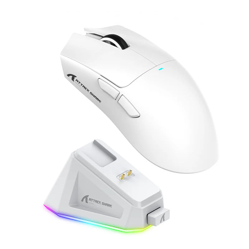 ATTACK SHARK X11 Wireless Gaming Mouse with Charging Doc white | ماوس الألعاب اللاسلكي ATTACK SHARK X11 مع وثيقة الشحن باللون الأبيض