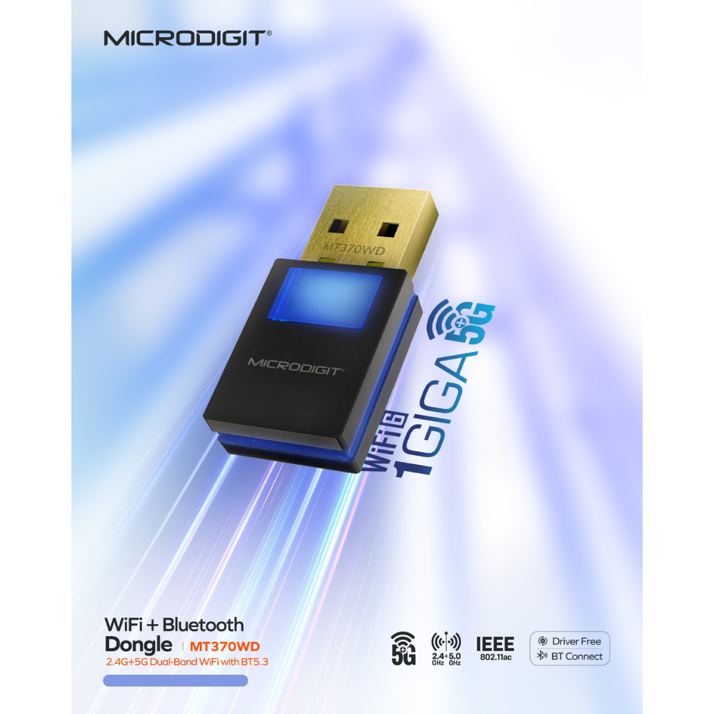 محول لاسلكي مصغر MicroDigit MT370WD (2 في 1) يدعم WiFi 6 و Bluetooth BT5.3 /MicroDigit MT370WD WiFi 6 + Bluetooth BT5.3 2in1 Mini Wireless Adapter Dongle