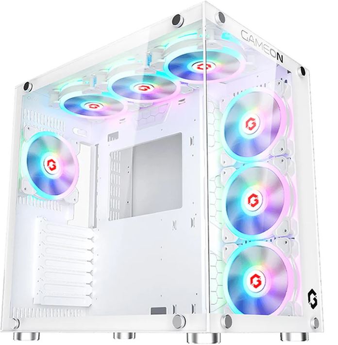 GAMEON Emperor Arctic II Series Mid Tower Gaming Case - White (7 ARGB Fans Included) / علبة ألعاب GAMEON Emperor Arctic II Series Mid Tower - بيضاء (تتضمن 7 مراوح ARGB)