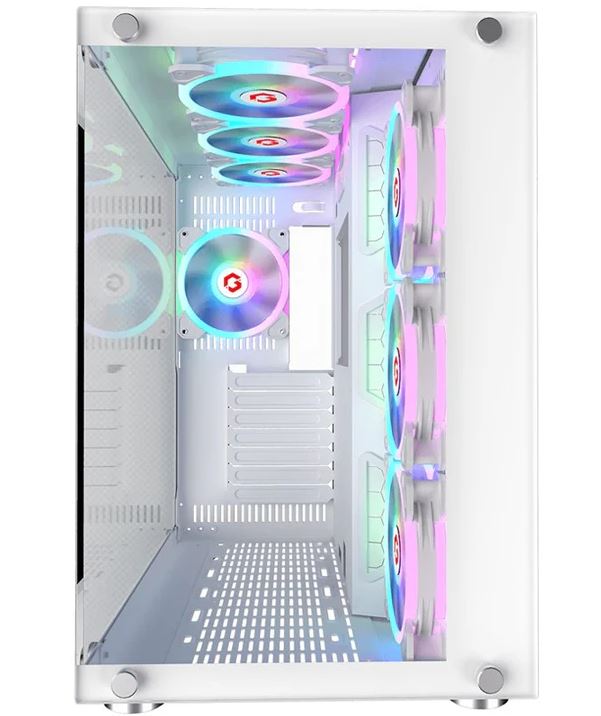 GAMEON Emperor Arctic II Series Mid Tower Gaming Case - White (7 ARGB Fans Included) / علبة ألعاب GAMEON Emperor Arctic II Series Mid Tower - بيضاء (تتضمن 7 مراوح ARGB)