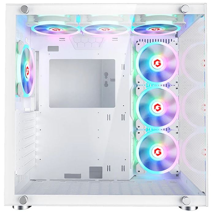 GAMEON Emperor Arctic II Series Mid Tower Gaming Case - White (7 ARGB Fans Included) / علبة ألعاب GAMEON Emperor Arctic II Series Mid Tower - بيضاء (تتضمن 7 مراوح ARGB)