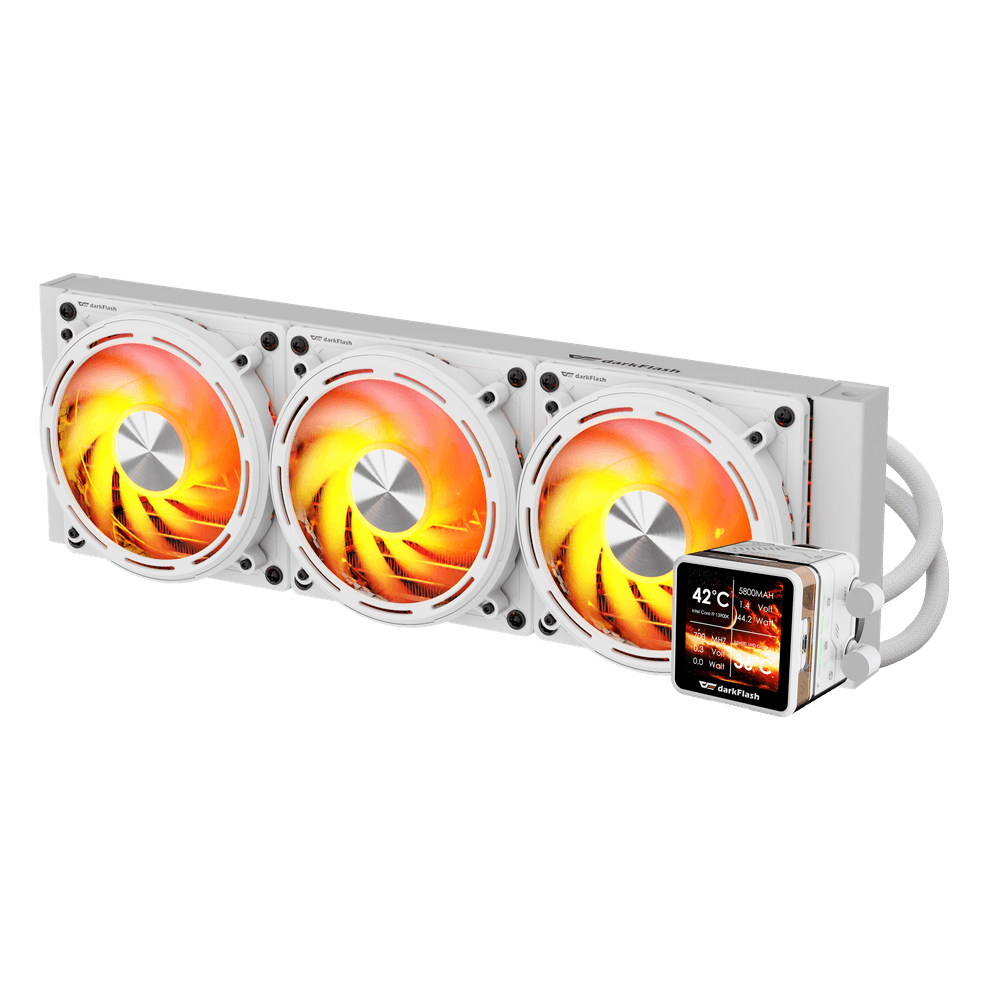 DarkFlash DE360 Liquid Cooling - White (PHOTO & VIDEO DISPLAY WITH TEMPERATURE)/تبريد سائل DarkFlash DE360 - أبيض (شاشة عرض الصور والفيديو مع درجة الحرارة)