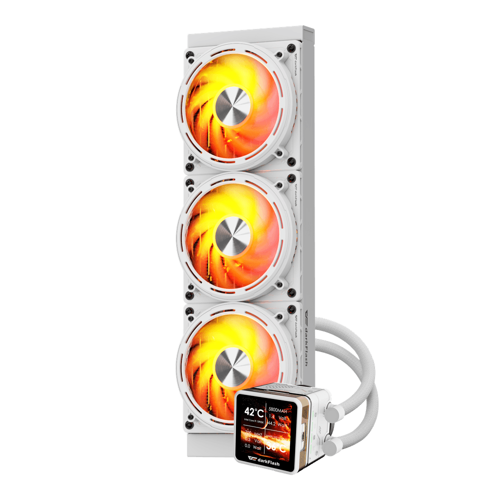 DarkFlash DE360 Liquid Cooling - White (PHOTO & VIDEO DISPLAY WITH TEMPERATURE)/تبريد سائل DarkFlash DE360 - أبيض (شاشة عرض الصور والفيديو مع درجة الحرارة)