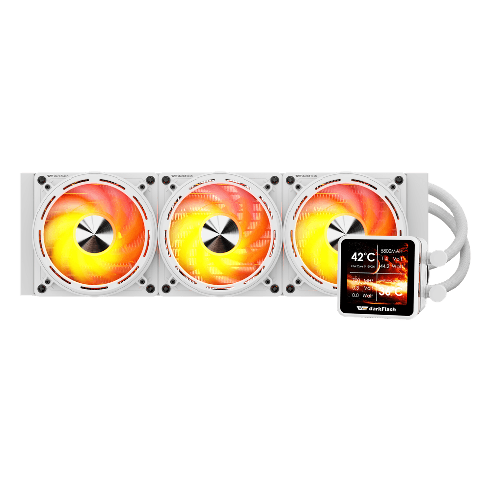 DarkFlash DE360 Liquid Cooling - White (PHOTO & VIDEO DISPLAY WITH TEMPERATURE)/تبريد سائل DarkFlash DE360 - أبيض (شاشة عرض الصور والفيديو مع درجة الحرارة)