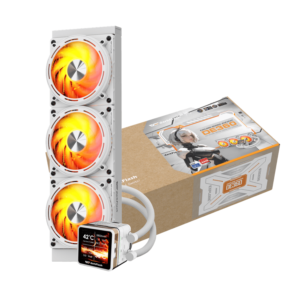DarkFlash DE360 Liquid Cooling - White (PHOTO & VIDEO DISPLAY WITH TEMPERATURE)/تبريد سائل DarkFlash DE360 - أبيض (شاشة عرض الصور والفيديو مع درجة الحرارة)