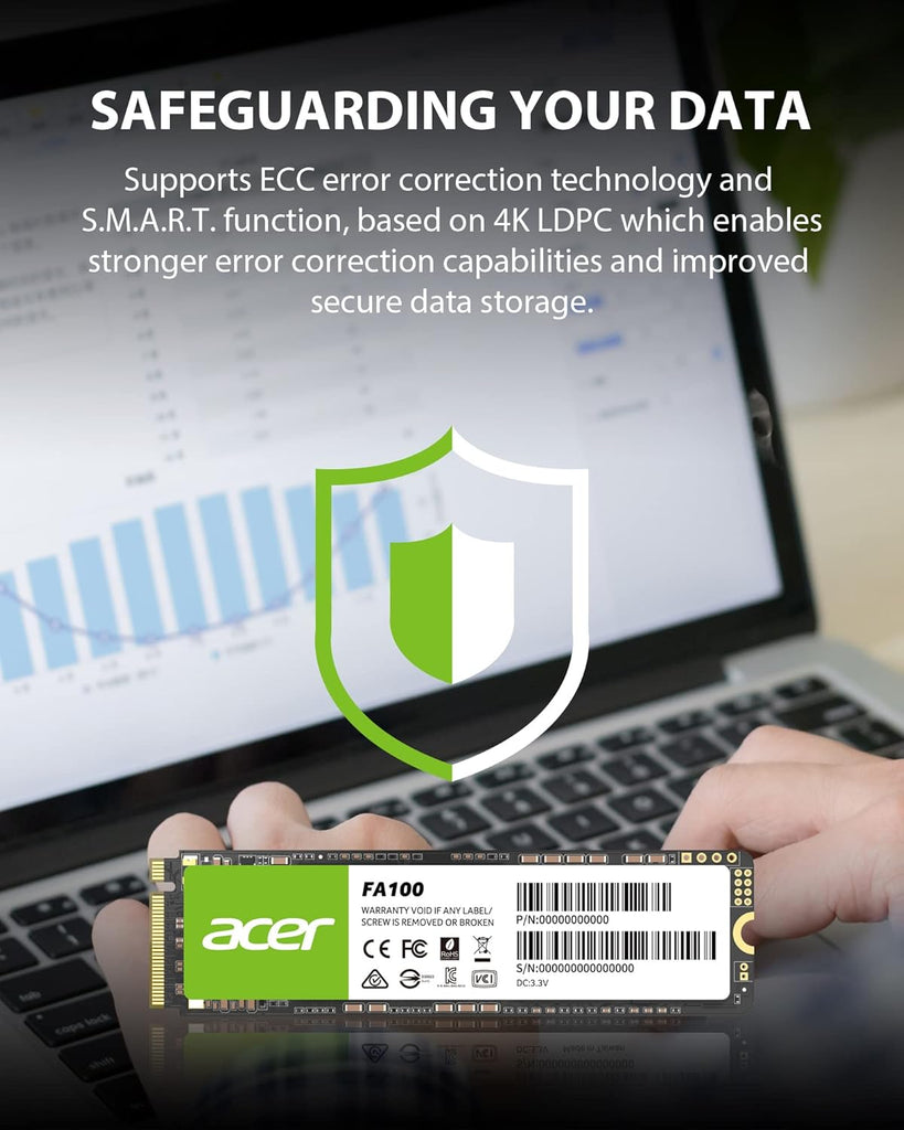acer FA100 2TB M.2 SSD 2280 NVMe Gen3 x4 Storage for PC and Laptops| محرك أقراص الحالة الصلبة الداخلي Acer FA100 M.2 SSD 2280 NVMe Gen3 x4 بسعة 2 تيرابايت، بسرعة تصل إلى 8 جيجابايت/ثانية، لأجهزة الكمبيوتر الشخصية وأجهزة الكمبيوتر المحمولة