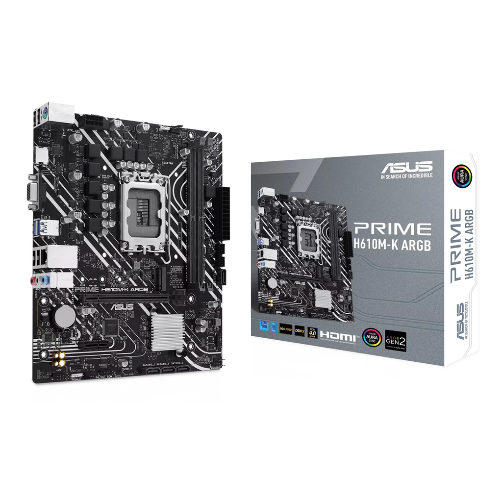 Asus PRIME H610M-K ARGB DDR5 M-ATX Gaming Motherboard / لوحة أم للألعاب Asus PRIME H610M-K ARGB DDR5 M-ATX