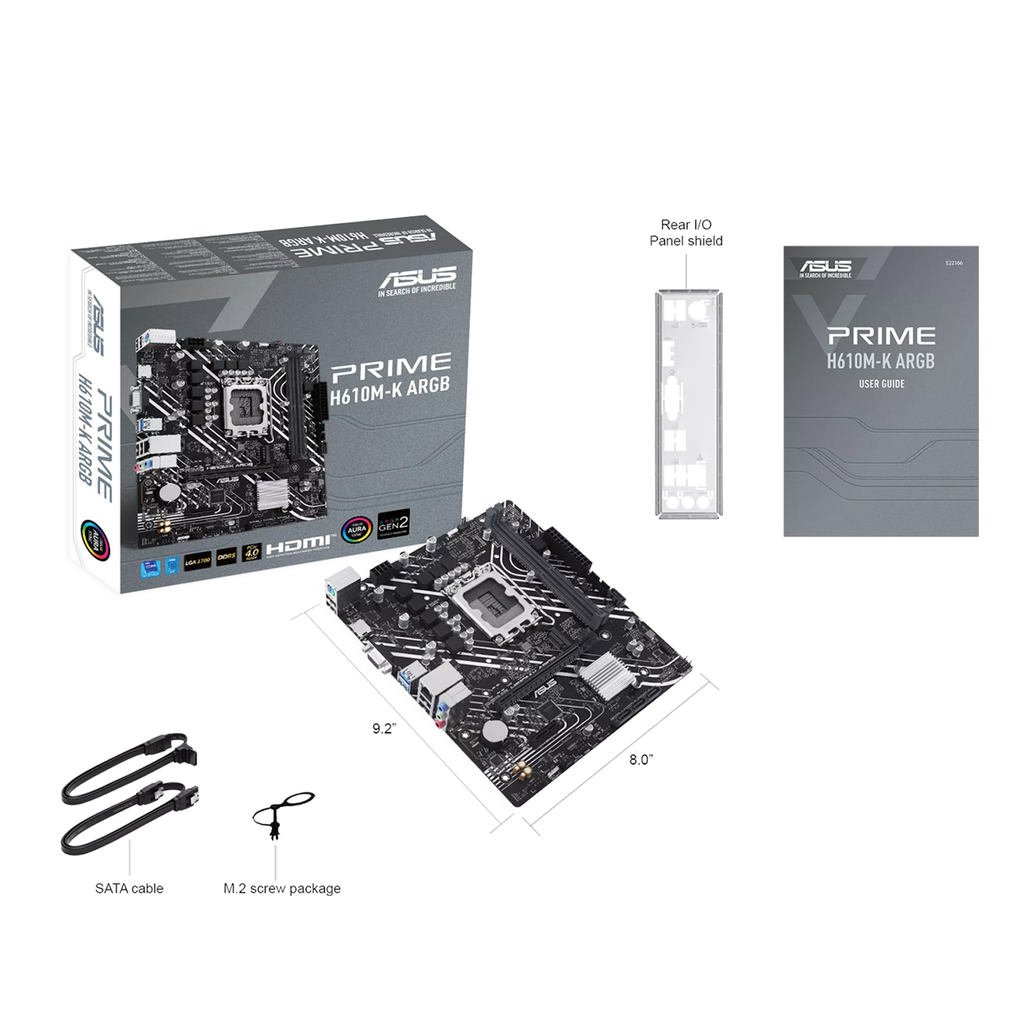 Asus PRIME H610M-K ARGB DDR5 M-ATX Gaming Motherboard / لوحة أم للألعاب Asus PRIME H610M-K ARGB DDR5 M-ATX