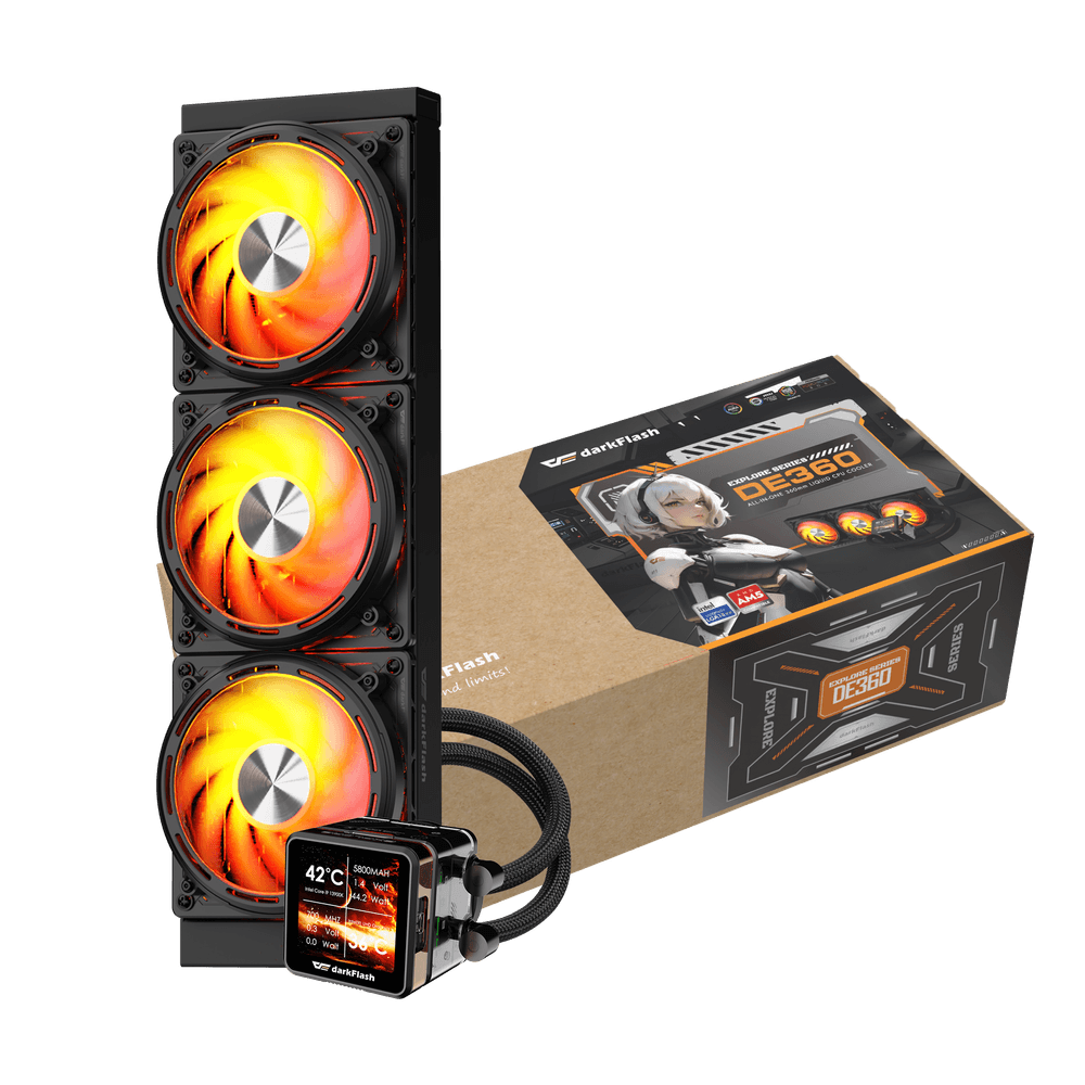DarkFlash DE360 Liquid Cooling - Black (PHOTO & VIDEO DISPLAY WITH TEMPERATURE)/DarkFlash DE360 Liquid Cooling - أسود (شاشة عرض الصور والفيديو مع درجة الحرارة)