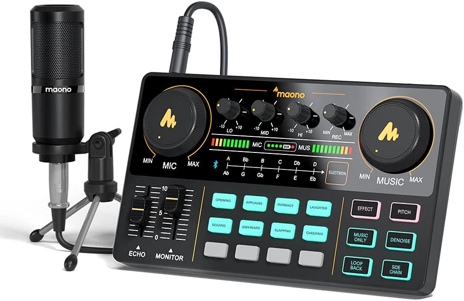 Maonocaster Lite Portable ALL-IN-ONE Podcast Production Studio with 3.5mm Microphone for Live Streaming, PC, Recording, and Gaming