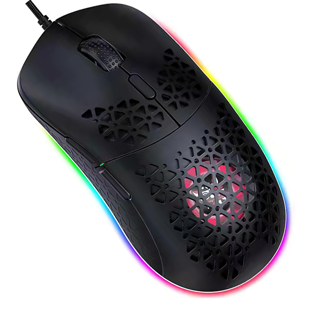 ONIKUMA CW911 Wired Gaming Mouse Hollow Honeycomb RGB Backlit Optical Mice - Black