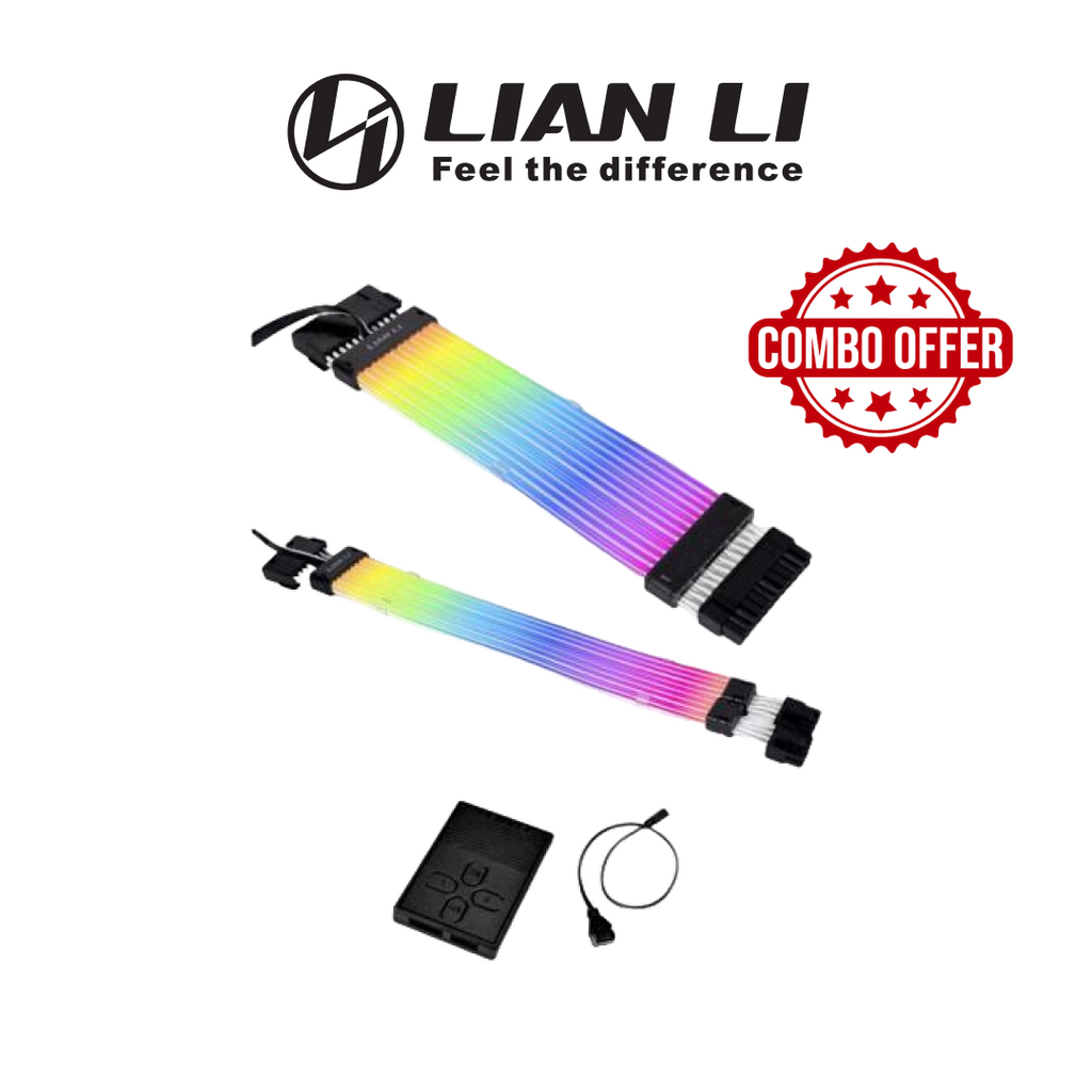 LianLi Combo offer Strimer Plus V2 8-PIN + Strimer Plus V2 24 Pin Addressable RGB Power Extension Cable with L-Connect 3 Controller