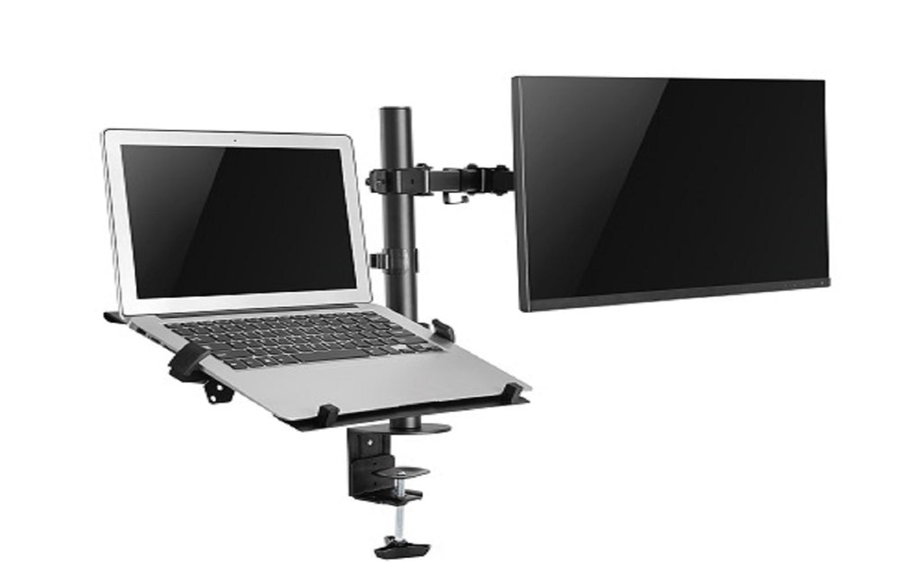 Skill Tech Articulating Monitor Arm with Laptop Holder, Steel monitor arm with laptop tray, SH-0240KN