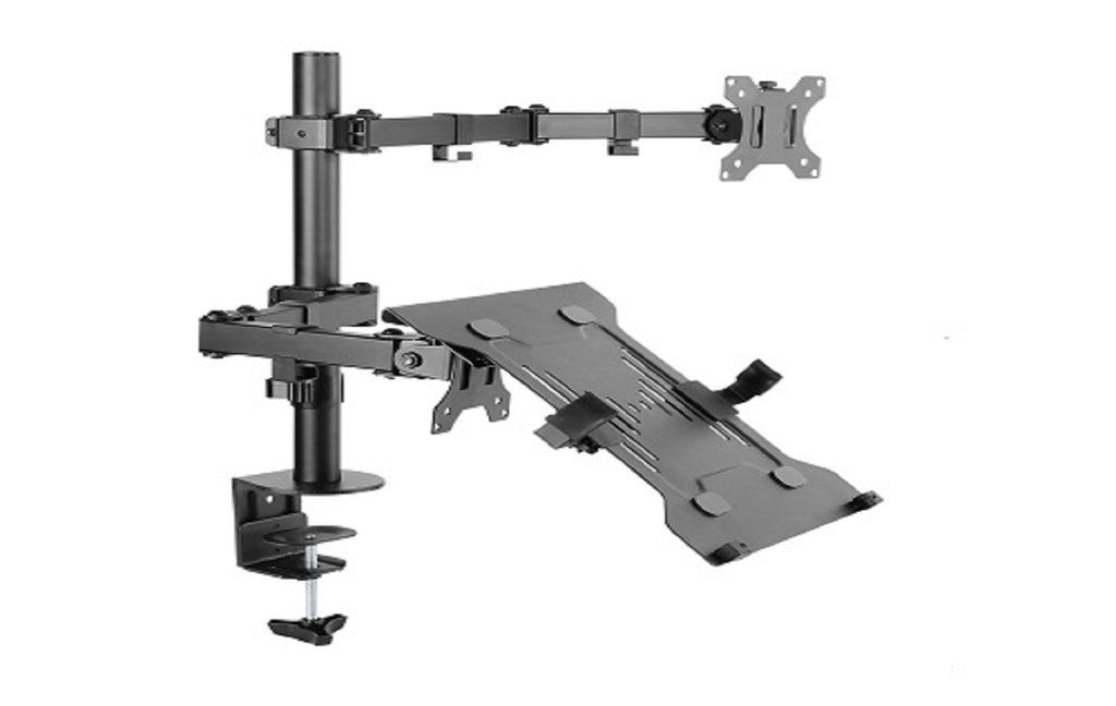 Skill Tech Articulating Monitor Arm with Laptop Holder, Steel monitor arm with laptop tray, SH-0240KN
