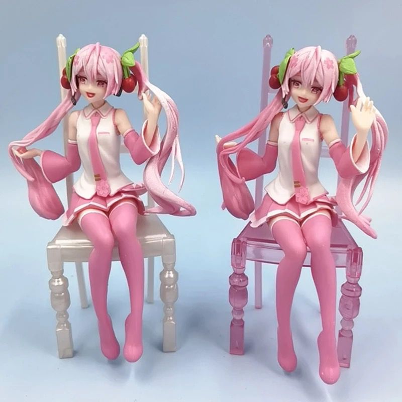 15CM Figure Japanese Single Ponytail Virtual Singer Cherry Sakura Kawaii Sitting Chair