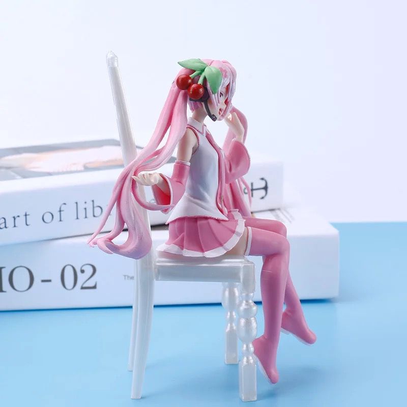 15CM Figure Japanese Single Ponytail Virtual Singer Cherry Sakura Kawaii Sitting Chair