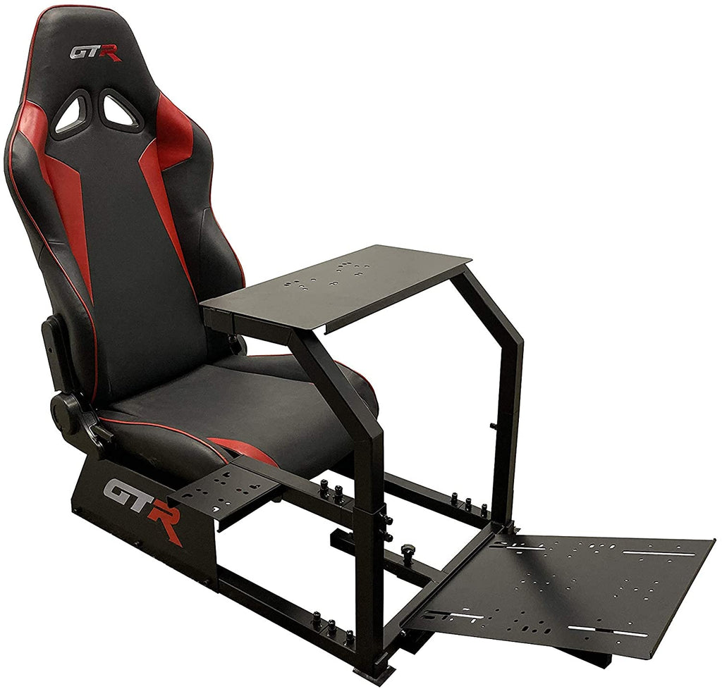 GTR Simulator GTA-BLK-S105LBKRD GTA Model Black Frame with Black/Red Real Racing Seat, Driving Simulator Cockpit Gaming Chair with Gear Shifter Mount
