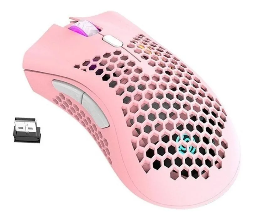 K-Snake BM600 7-keys Hollow Lightweight Wireless Charging RGB Colorful Gaming Mouse(Wireless BM600 Pink)