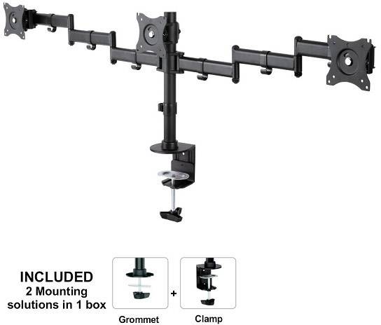 Triple Monitor Desk Mount Arm / Stand, Height Adjustable Gas Spring Arms with USB Port, Fits 3 Screens support 17 inches up to 27 inches, newstar