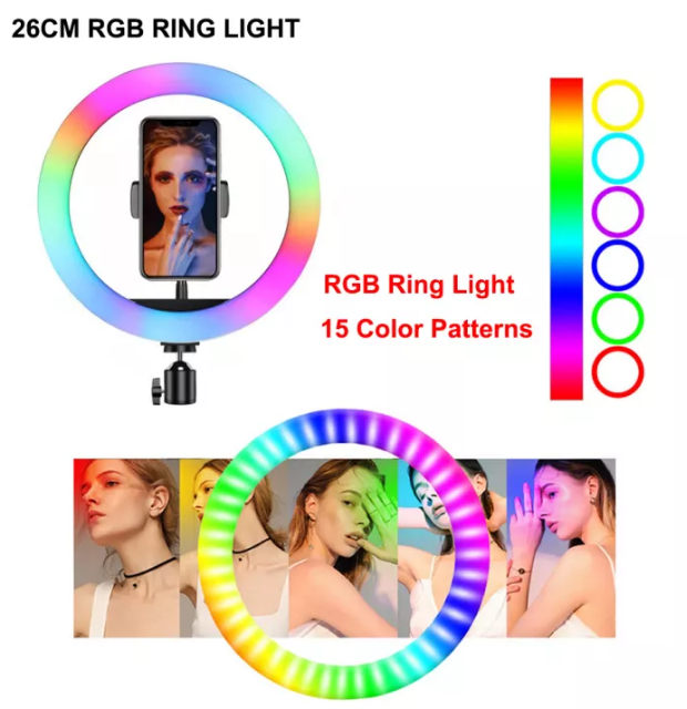 26cm RGB LED Ring Light MJ26 with Phone Clip + Stand